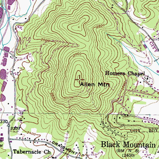 Topographic Map of Allen Mountain, NC