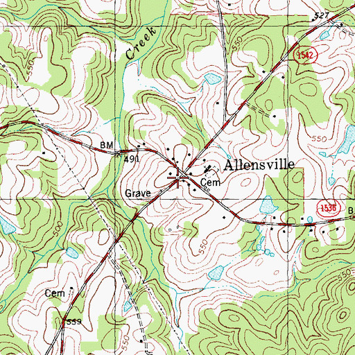 Topographic Map of Allensville, NC