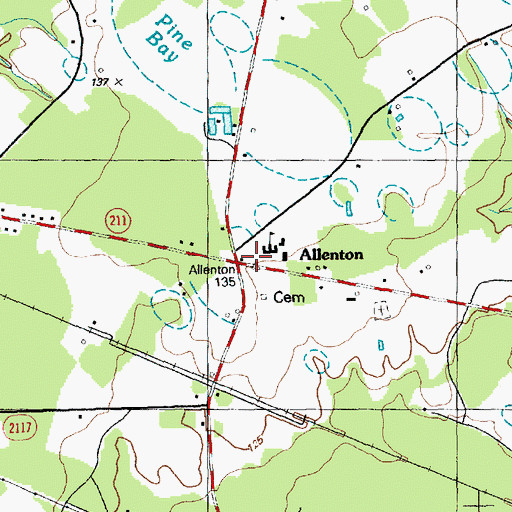 Topographic Map of Allenton, NC