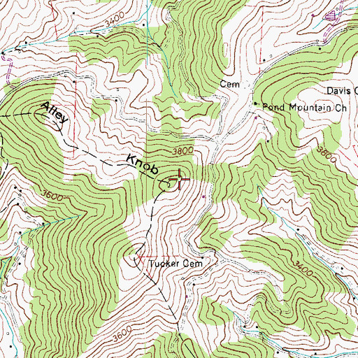 Topographic Map of Alley Knob, NC