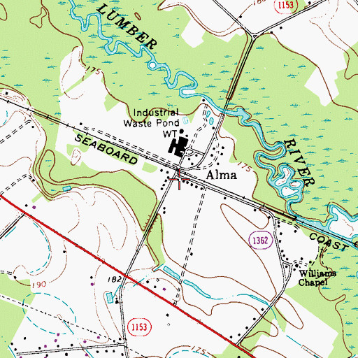 Topographic Map of Alma, NC