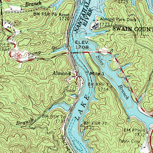 Topographic Map of Almond, NC