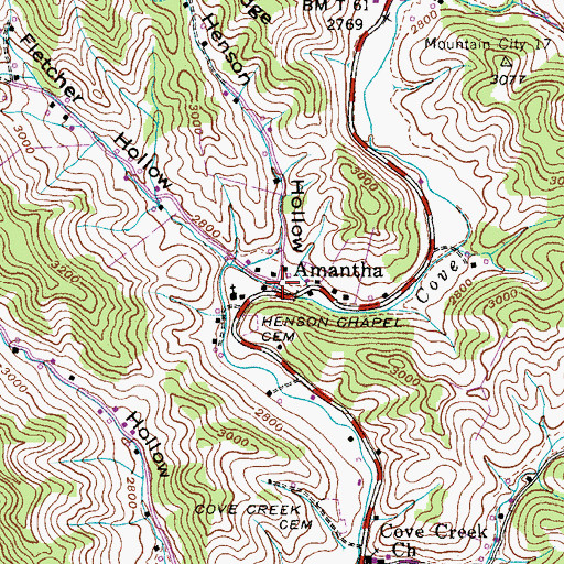 Topographic Map of Amantha, NC