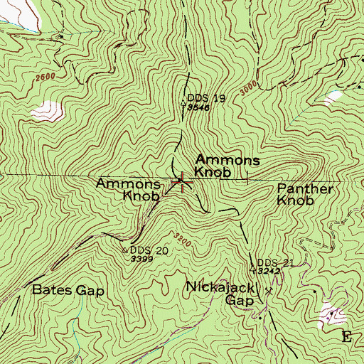 Topographic Map of Ammons Knob, NC