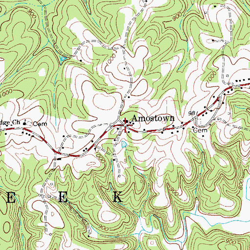 Topographic Map of Amostown, NC