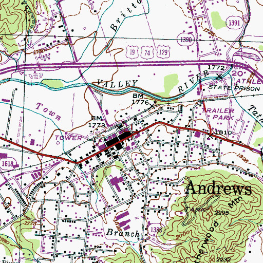 Topographic Map of Andrews, NC