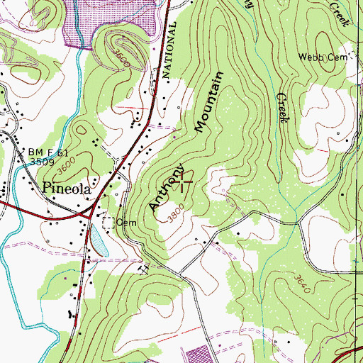 Topographic Map of Anthony Mountain, NC