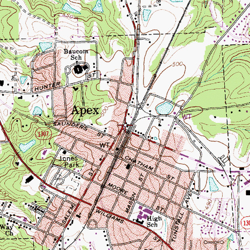 Topographic Map of Apex, NC
