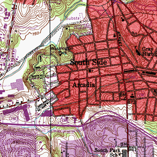 Topographic Map of Arcadia, NC