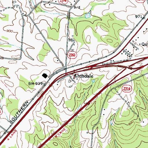 Topographic Map of Archdale, NC