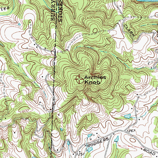 Topographic Map of Archies Knob, NC