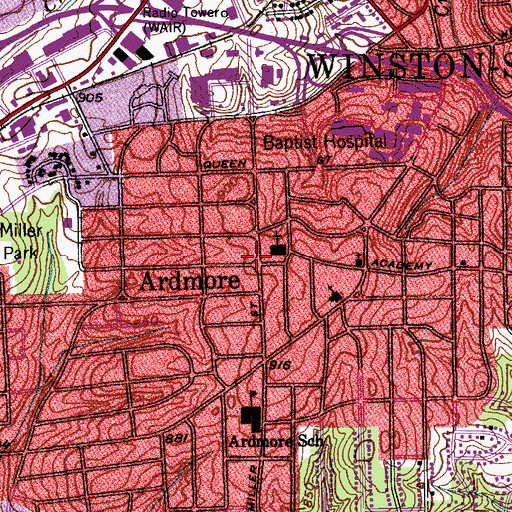 Topographic Map of Ardmore, NC