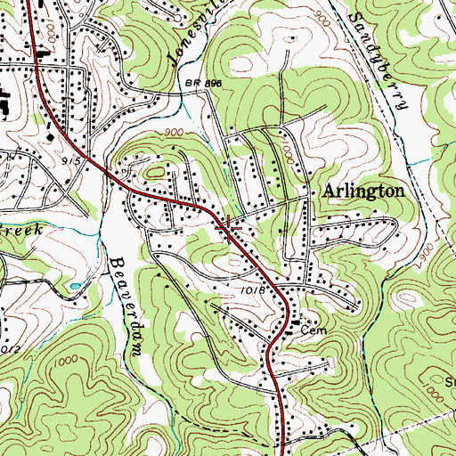 Topographic Map of Arlington, NC