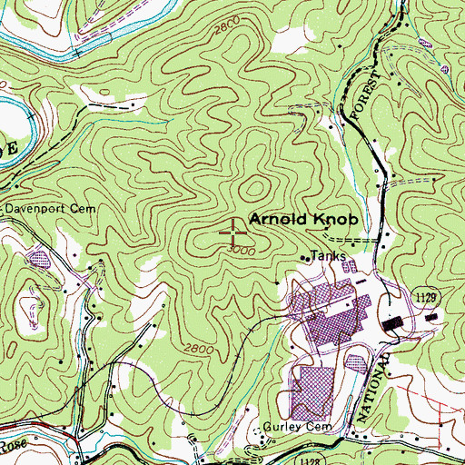 Topographic Map of Arnold Knob, NC