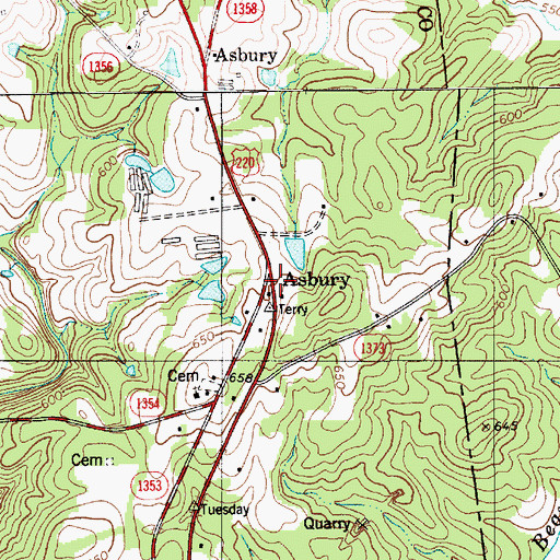 Topographic Map of Asbury, NC
