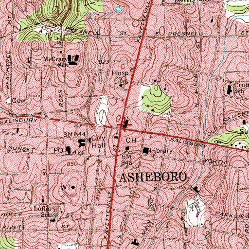 Topographic Map of Asheboro, NC