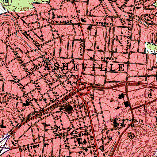 Topographic Map of Asheville, NC
