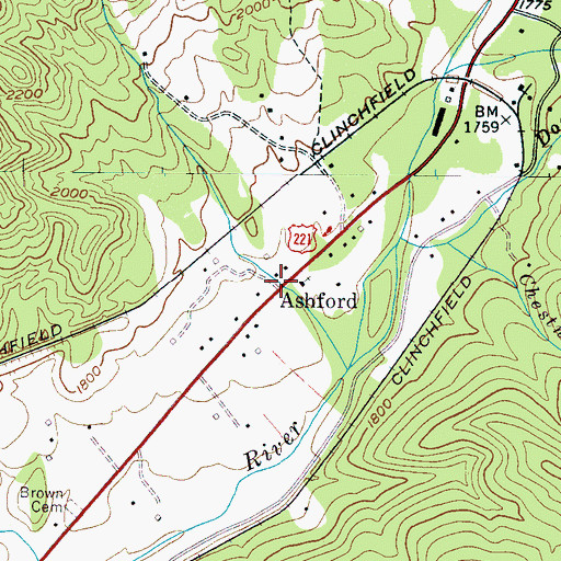 Topographic Map of Ashford, NC