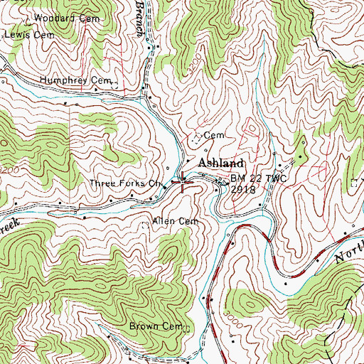 Topographic Map of Ashland, NC