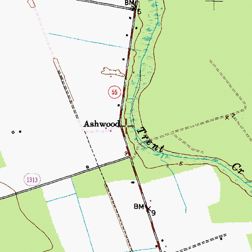 Topographic Map of Ashwood, NC