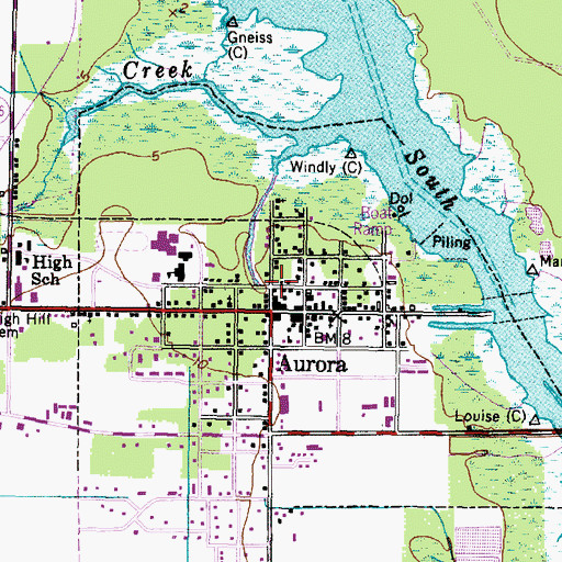 Topographic Map of Aurora, NC