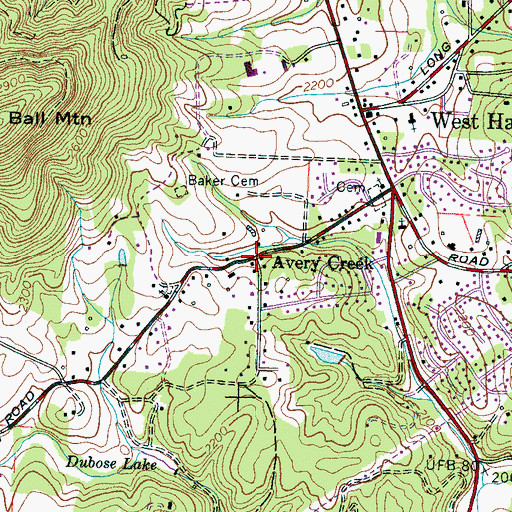 Topographic Map of Avery Creek, NC