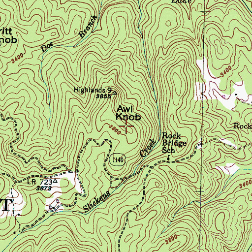 Topographic Map of Awl Knob, NC