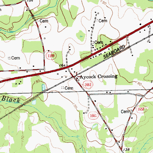 Topographic Map of Aycock Crossing, NC