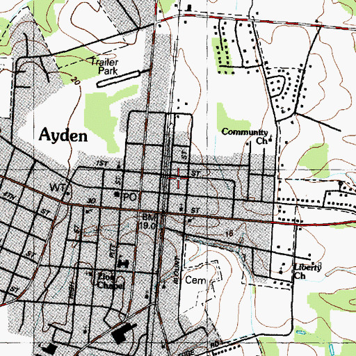 Topographic Map of Ayden, NC