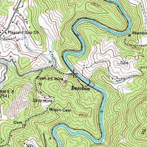 Topographic Map of Bacchus, NC