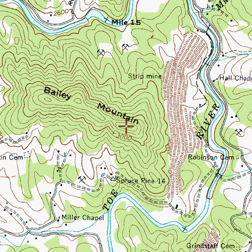 Topographic Map of Bailey Mountain, NC