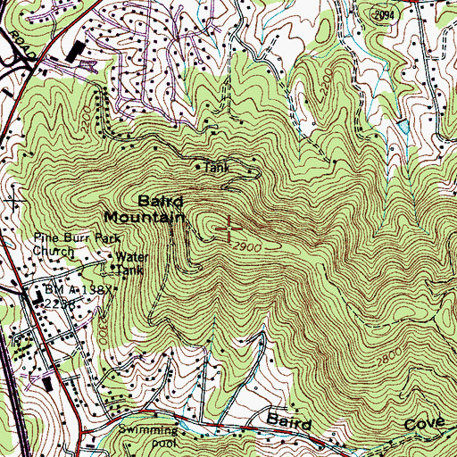 Topographic Map of Baird Mountain, NC