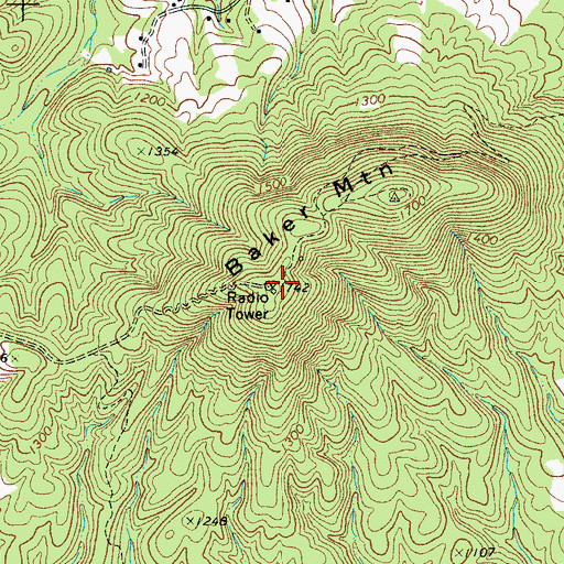 Topographic Map of Baker Mountain, NC