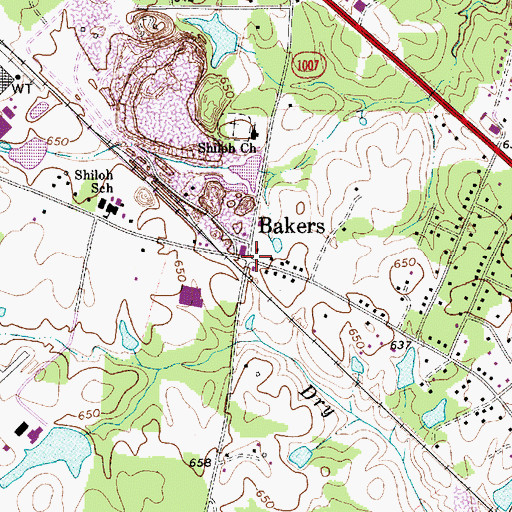 Topographic Map of Bakers, NC