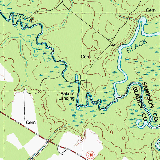Topographic Map of Bakers Landing, NC