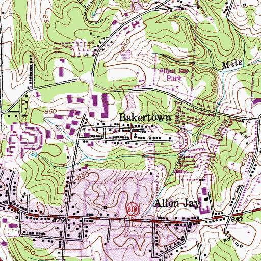Topographic Map of Bakertown, NC