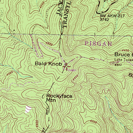 Topographic Map of Bald Knob, NC
