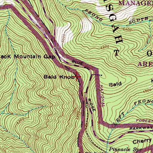Topographic Map of Bald Knob, NC