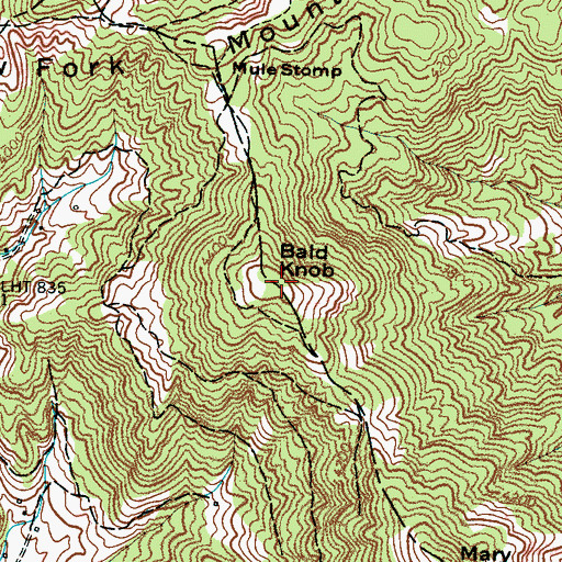 Topographic Map of Bald Knob, NC