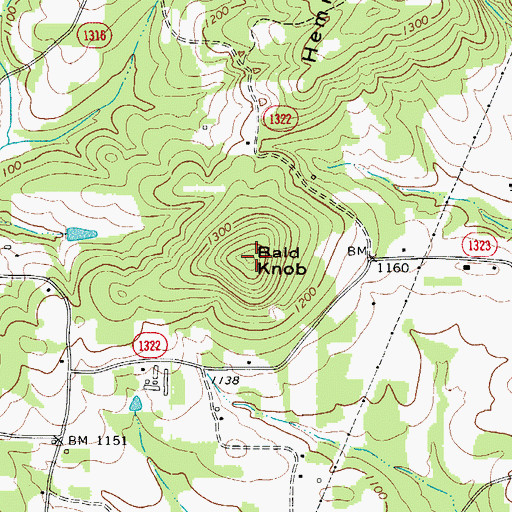 Topographic Map of Bald Knob, NC