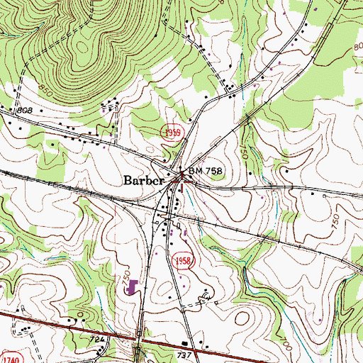 Topographic Map of Barber, NC