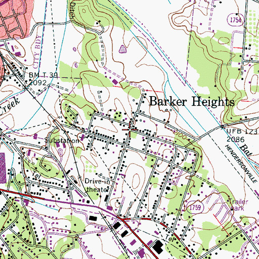Topographic Map of Barker Heights, NC