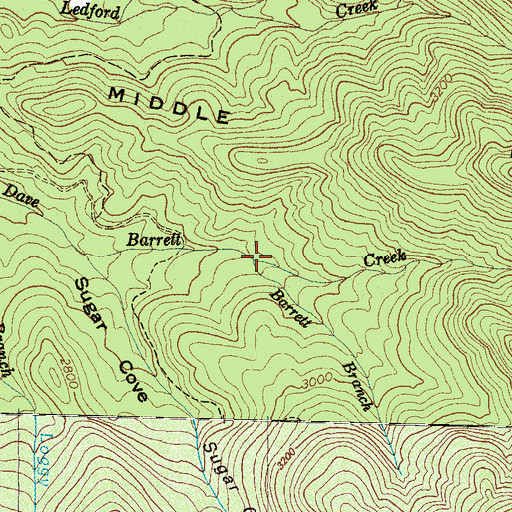 Topographic Map of Barrett Branch, NC