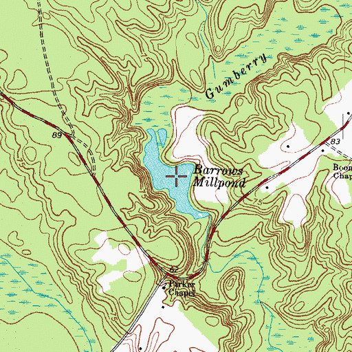 Topographic Map of Barrows Millpond, NC