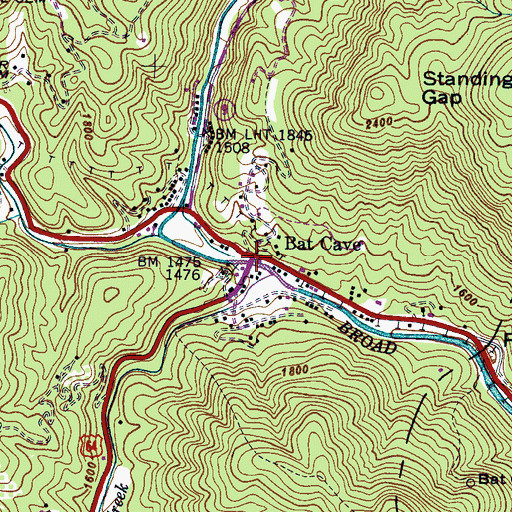 Topographic Map of Bat Cave, NC