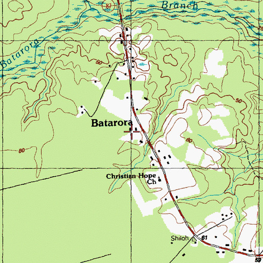 Topographic Map of Batarora, NC
