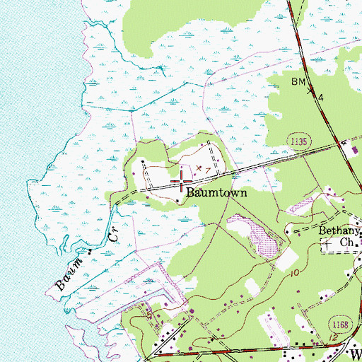 Topographic Map of Baumtown, NC