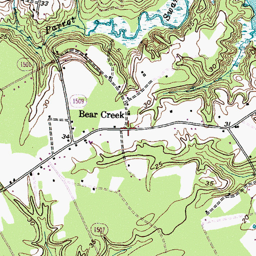 Topographic Map of Bear Creek, NC
