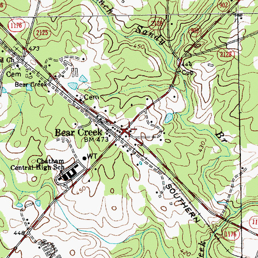 Topographic Map of Bear Creek, NC