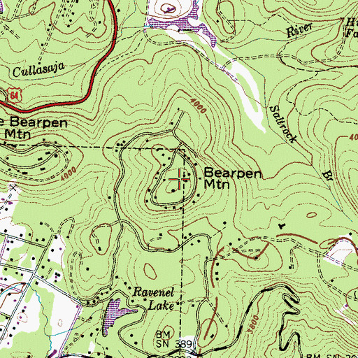 Topographic Map of Bearpen Mountain, NC